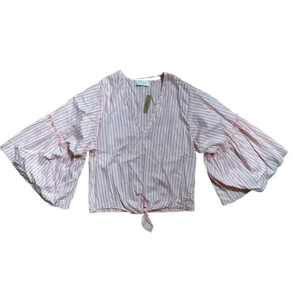 NWT Lavender Field Striped Tie Front Top Size Large - Picture 3 of 8